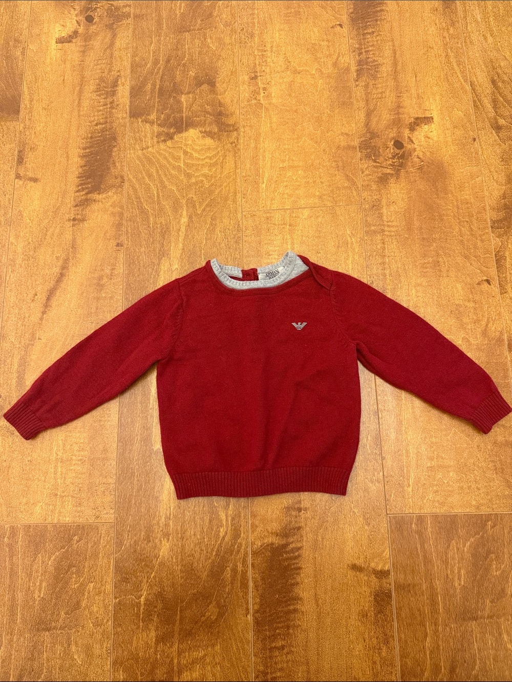 Armani Baby 12M Red Crewneck Sweater with Gray Trim - Kids baby